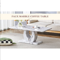 Modern Minimalist Grey Marble Pattern Sticker Pattern MDF Rectangular Coffee Table. Add A Tranquil And Comfortable Atmosphere To Your Home. MDF Coffee Table, Grey Marble Pattern Sticker, Side Table.