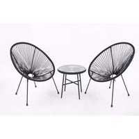 3 Piece Terrace Bistro Conversation Set With Side Table, Outdoor Flexible Rope Furniture With Coffee Table