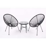 3 Piece Terrace Bistro Conversation Set With Side Table, Outdoor Flexible Rope Furniture With Coffee Table