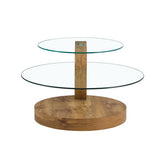 Modern And Practical Double-layer Round Table. Glass Table Top, Wood MDF Table Legs. Suitable For Living Room And Bedroom