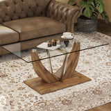 Modern Minimalist Transparent Tempered Glass Coffee Table With Marble Patterned MDF Legs And Stainless Steel Decorative Columns. Computer Desk. Game Table