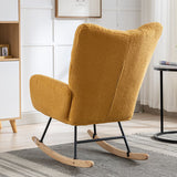 Rocking Chair With Pocket, Soft Teddy Fabric Rocking Chair For Nursery, Comfy Wingback Golider Rocking Chair With Safe Solid Wood Base For Living Room Bedroom Balcony Cannot Be Sold On Temu