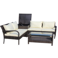 4 Piece Patio Sectional Wicker Rattan Outdoor Furniture Sofa Set With Storage Box Brown