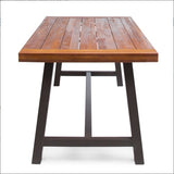 Carlie Outdoor Sandblast Finished Dining Table With Rustic Metal Finished Iron Legs