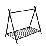 House Bed Tent Bed Frame Double Size Metal Floor Play House Bed With Slats For Kids Boys Girls No Spring Mattress Black