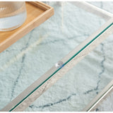 50 Wide Rectangle Modern Stainless Steel Coffee Table, Double-Layer Clear Tempered Glass Coffee Table, Center Table With Storage, For Living Room Home Office, Easy Assembly, Silver
