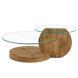 Modern And Practical Double-layer Round Table. Glass Table Top, Wood MDF Table Legs. Suitable For Living Room And Bedroom