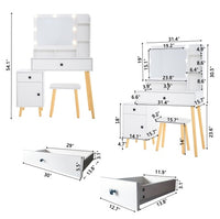 Dressing Table With Hollywood LED Mirror, Light Adjustable Brightness, Dressing Table, Padded Stool Set, White, Wooden Cosmetic Table With Drawer And Storage Cabinet