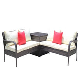 3 Piece Patio Sectional Wicker Rattan Outdoor Furniture Sofa Set With Storage Box Brown