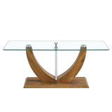 Modern Minimalist Transparent Tempered Glass Coffee Table With Marble Patterned MDF Legs And Stainless Steel Decorative Columns. Computer Desk. Game Table