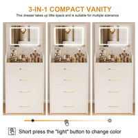 3 In 1 Vanity Desk With Open Top Mirror,Small Make Up Vanity Set With Visible Glass Desktop,Compact Makeup Vanity With 3 Drawers,Dressing Table For Bedroom