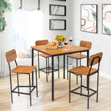 5 Pieces Industrial Dining Table Set With Counter Height Table And 4 Bar Stools