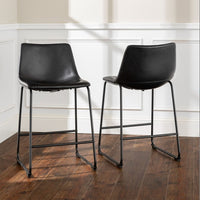 Industrial Faux Leather Counter Stools, Set Of 2 Black