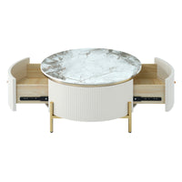 Modern Round Coffee Table With 2 Large Drawers Storage Accent Table  31.5