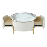 Modern Round Coffee Table With 2 Large Drawers Storage Accent Table  31.5