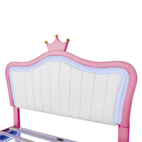 Full Size Upholstered Bed Frame With LED Lights & Crown Headboard