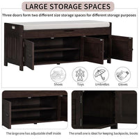 Storage Stool With 3 Louver Shaped Doors, Shoe Stool With Detachable Cushions And Hidden Storage Space