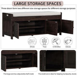 Storage Stool With 3 Louver Shaped Doors, Shoe Stool With Detachable Cushions And Hidden Storage Space