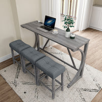 Bar Table Set With Power Outlet, Bar Table And Chairs Set, 4 Piece Dining Table Set, Industrial Brea