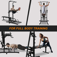 Power Tower Dip Station With Bench Pull Up Bar Stand Adjustable Height Heavy Duty Multi-Function Fitness Training Equipment For Home Office Gym