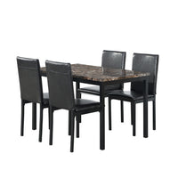 Furniture 5-piece Metal Dining Table And Chair Set With Imitation Marble Top - Black, Dining Room Set, Table And 4 Chairs