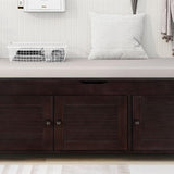 Storage Stool With 3 Louver Shaped Doors, Shoe Stool With Detachable Cushions And Hidden Storage Space