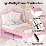 Full Size Upholstered Bed Frame With LED Lights & Crown Headboard