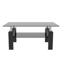 Black Glass Rectangle Coffee Table Modern Side Center For Living Room
