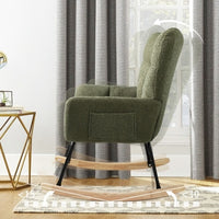 Teddy Fabric Rocking Chair, Modern Rocking Accent Chair For Nursery, Living Room, Bedroom, Deep Green