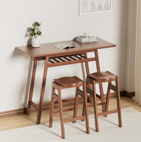 3 PCS Pub Dining Set Retro Bar Table Rubber Wood Stackable Backless High Stool For 2 With Shelf And Hooks For Home Bar Small Space