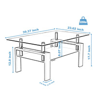 Black Glass Rectangle Coffee Table Modern Side Center For Living Room