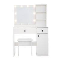 Vanity Desk With Lights, Vanity Set With Mirror, Makeup Vanity Desk With Large Drawers  Three Level Storage Dreeser, VanitysVanities With 3 Lights Brightness Adjustable For Bedroom, White