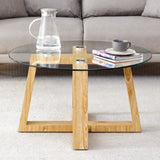 Modern Practical Circular Coffee Tables. Made Of Transparent Tempered Glass Tabletop And Wood Colored MDF Material. Suitable For Living Rooms And Bedrooms.31.5X31.5X17.7