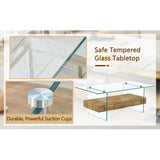 43.3 Inch Modern Two-Tier Coffee Table - Clear Tempered Glass And Natural Wood Grain, Multifunctional Storage Design.The Bottom Tier Includes A Drawer.Can Be Used As A Coffee Table,side Table,etc
