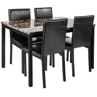 Furniture 5-piece Metal Dining Table And Chair Set With Imitation Marble Top - Black, Dining Room Set, Table And 4 Chairs