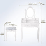 Vanity Table Set With 4 Drawer, Makeup Dressing Table W  Cushioned Stool, Girls Women Bedroom Furniture Set Oval Mirror