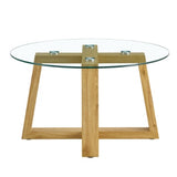 Modern Practical Circular Coffee Tables. Made Of Transparent Tempered Glass Tabletop And Wood Colored MDF Material. Suitable For Living Rooms And Bedrooms.31.5X31.5X17.7