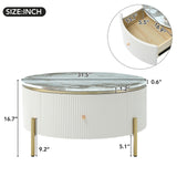 Modern Round Coffee Table With 2 Large Drawers Storage Accent Table  31.5