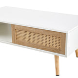 Rattan Coffee Table With Sliding Door And Solid Wood Legs - Modern Living Room