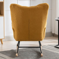 Rocking Chair With Pocket, Soft Teddy Fabric Rocking Chair For Nursery, Comfy Wingback Golider Rocking Chair With Safe Solid Wood Base For Living Room Bedroom Balcony Cannot Be Sold On Temu