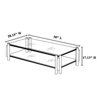50 Wide Rectangle Modern Stainless Steel Coffee Table, Double-Layer Clear Tempered Glass Coffee Table, Center Table With Storage, For Living Room Home Office, Easy Assembly, Silver