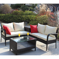 4 Piece Patio Sectional Wicker Rattan Outdoor Furniture Sofa Set With Storage Box Brown