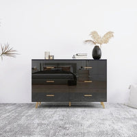 High Glossy Surface 6 Drawers Chest Of Drawer With Golden Handle And Golden Steel Legs White Color Vanity