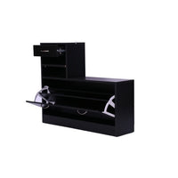 Three In One Combination Model Gate Cabinet With Shoe CabinetHang Shelf Mirror,Black