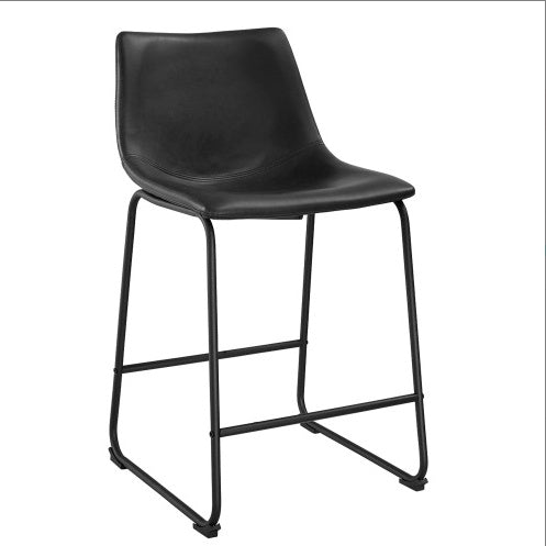 Industrial Faux Leather Counter Stools, Set Of 2 Black