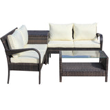 4 Piece Patio Sectional Wicker Rattan Outdoor Furniture Sofa Set With Storage Box Brown