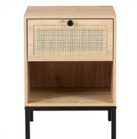 Wooden Nightstand With Woven Rattan Drawer Front - Stylish & Functional, Perfect For Home Decor