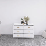 High Glossy Surface 6 Drawers Chest Of Drawer With Golden Handle And Golden Steel Legs White Color Vanity