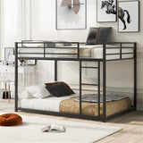 Full Metal Bunk Bed, Low Bunk Bed With Ladder, Black