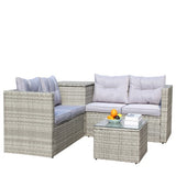 4 Piece Patio Sectional Wicker Rattan Outdoor Furniture Sofa Set With Storage Box Grey